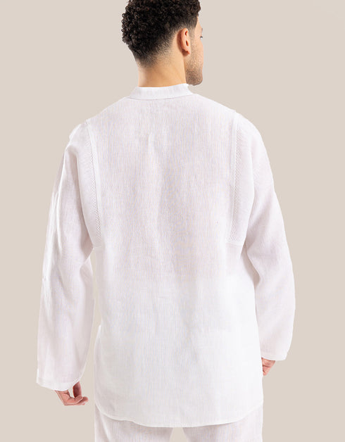 Linen shirt with button down and stand up collar